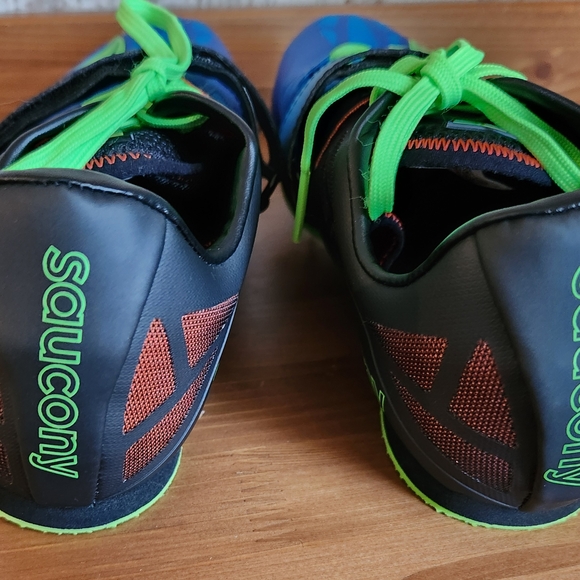 Men's Saucony Soarin J2 USA Size 10 Track Shoes Spikes Blue, Neon Green (Slime). - Picture 4 of 9